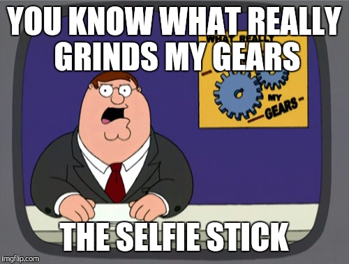 Peter Griffin News Meme | YOU KNOW WHAT REALLY GRINDS MY GEARS THE SELFIE STICK | image tagged in memes,peter griffin news | made w/ Imgflip meme maker