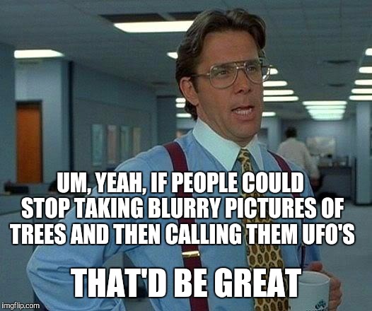 That Would Be Great Meme | UM, YEAH, IF PEOPLE COULD STOP TAKING BLURRY PICTURES OF TREES AND THEN CALLING THEM UFO'S THAT'D BE GREAT | image tagged in memes,that would be great | made w/ Imgflip meme maker