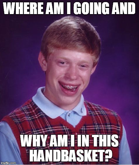 Bad Luck Brian | WHERE AM I GOING AND WHY AM I IN THIS HANDBASKET? | image tagged in memes,bad luck brian | made w/ Imgflip meme maker