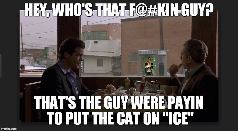 HEY, WHO'S THAT F@#KIN GUY? THAT'S THE GUY WERE PAYIN TO PUT THE CAT ON "ICE" | image tagged in fellas | made w/ Imgflip meme maker