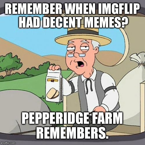 Pepperidge Farm Remembers | REMEMBER WHEN IMGFLIP HAD DECENT MEMES? PEPPERIDGE FARM REMEMBERS. | image tagged in memes,pepperidge farm remembers | made w/ Imgflip meme maker