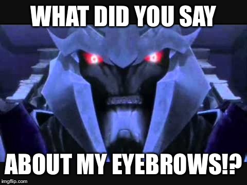 They make Lord Megatron look so distinguished >_> | WHAT DID YOU SAY ABOUT MY EYEBROWS!? | image tagged in transformers megatron and starscream | made w/ Imgflip meme maker
