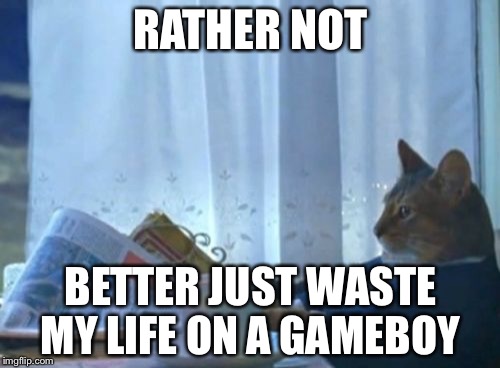 I Should Buy A Boat Cat Meme | RATHER NOT BETTER JUST WASTE MY LIFE ON A GAMEBOY | image tagged in memes,i should buy a boat cat | made w/ Imgflip meme maker