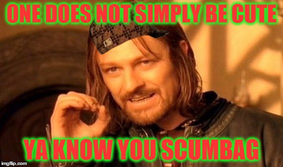 One Does Not Simply Meme | ONE DOES NOT SIMPLY BE CUTE YA KNOW YOU SCUMBAG | image tagged in memes,one does not simply,scumbag | made w/ Imgflip meme maker