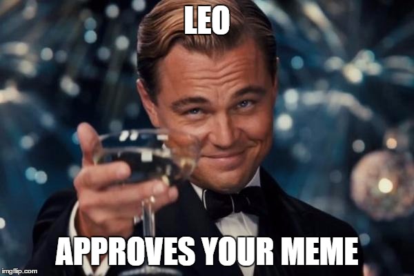 Leonardo Dicaprio Cheers Meme | LEO APPROVES YOUR MEME | image tagged in memes,leonardo dicaprio cheers | made w/ Imgflip meme maker