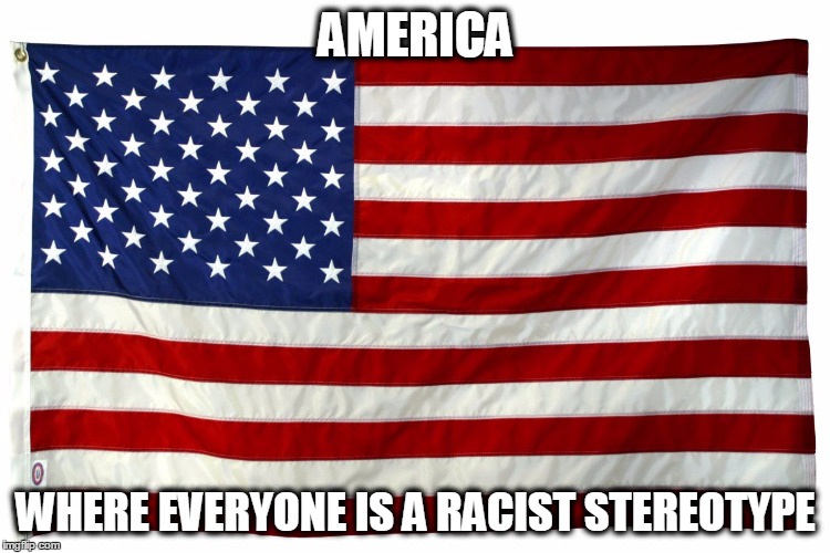 American flag  | AMERICA WHERE EVERYONE IS A RACIST STEREOTYPE | image tagged in american flag  | made w/ Imgflip meme maker