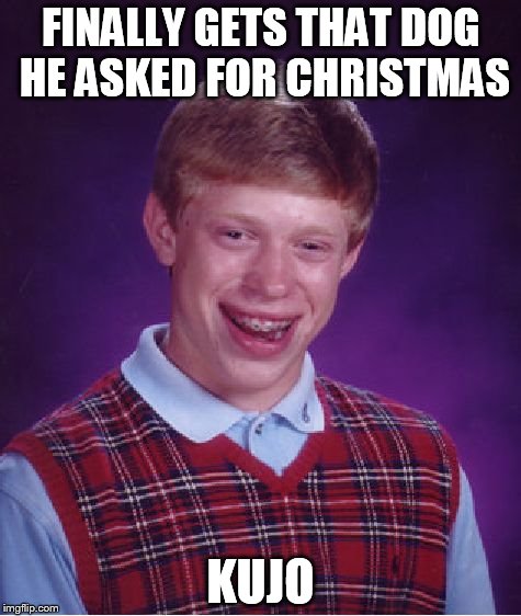 Bad Luck Brian Meme | FINALLY GETS THAT DOG HE ASKED FOR CHRISTMAS KUJO | image tagged in memes,bad luck brian | made w/ Imgflip meme maker