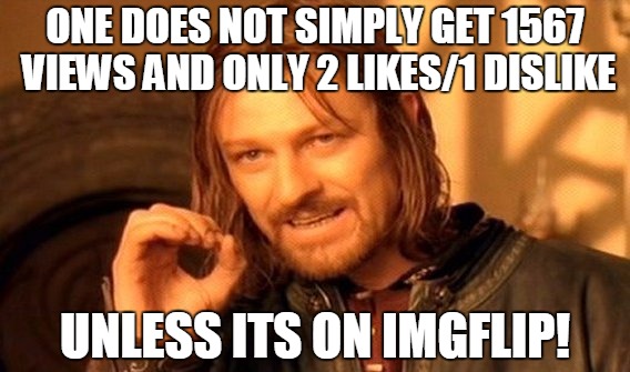 Asshats on imgflip | ONE DOES NOT SIMPLY GET 1567 VIEWS AND ONLY 2 LIKES/1 DISLIKE UNLESS ITS ON IMGFLIP! | image tagged in memes,one does not simply,not funny | made w/ Imgflip meme maker