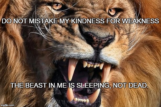 beast in me | DO NOT MISTAKE MY KINDNESS FOR WEAKNESS THE BEAST IN ME IS SLEEPING, NOT DEAD. | image tagged in beast | made w/ Imgflip meme maker