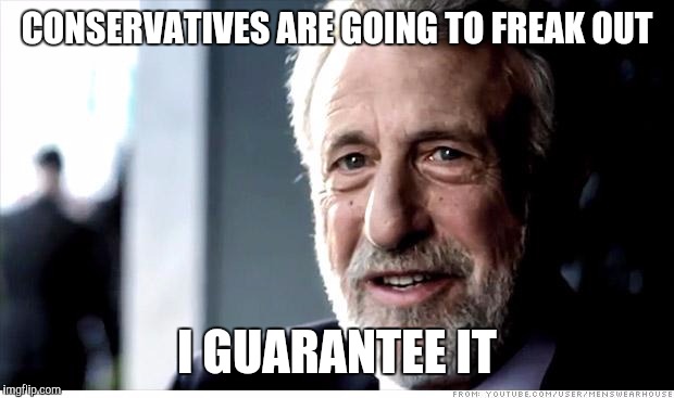 I Guarantee It Meme | CONSERVATIVES ARE GOING TO FREAK OUT I GUARANTEE IT | image tagged in memes,i guarantee it,AdviceAnimals | made w/ Imgflip meme maker