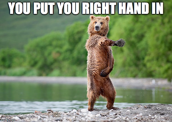 YOU PUT YOU RIGHT HAND IN | image tagged in grin  bear it | made w/ Imgflip meme maker