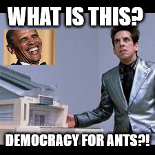 Our democracy needs to be...at least three times bigger. | WHAT IS THIS? DEMOCRACY FOR ANTS?! | image tagged in memes,zoolander | made w/ Imgflip meme maker