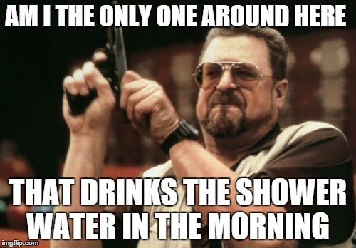 Am I The Only One Around Here | AM I THE ONLY ONE AROUND HERE THAT DRINKS THE SHOWER WATER IN THE MORNING | image tagged in memes,am i the only one around here | made w/ Imgflip meme maker