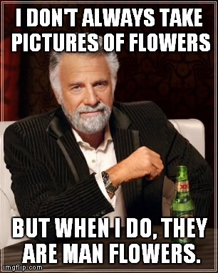 The Most Interesting Man In The World Meme | I DON'T ALWAYS TAKE PICTURES OF FLOWERS BUT WHEN I DO, THEY ARE MAN FLOWERS. | image tagged in memes,the most interesting man in the world | made w/ Imgflip meme maker