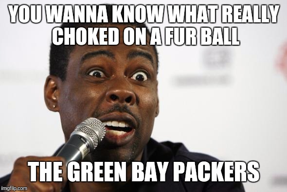 Chris Rock says... | YOU WANNA KNOW WHAT REALLY CHOKED ON A FUR BALL THE GREEN BAY PACKERS | image tagged in chris rock says | made w/ Imgflip meme maker
