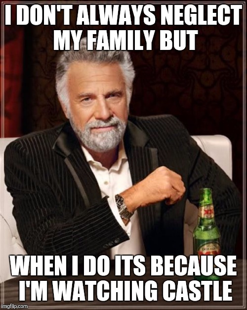 The Most Interesting Man In The World | I DON'T ALWAYS NEGLECT MY FAMILY BUT WHEN I DO ITS BECAUSE I'M WATCHING CASTLE | image tagged in memes,the most interesting man in the world | made w/ Imgflip meme maker