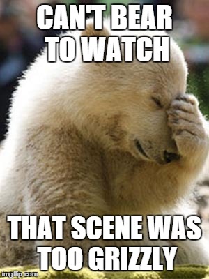 Facepalm Bear Meme | CAN'T BEAR TO WATCH THAT SCENE WAS TOO GRIZZLY | image tagged in memes,facepalm bear | made w/ Imgflip meme maker