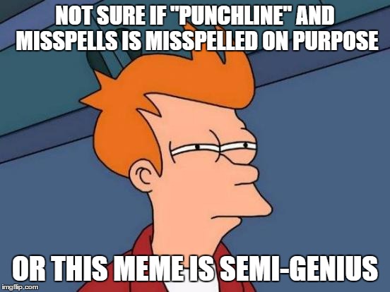 Futurama Fry Meme | NOT SURE IF "PUNCHLINE" AND MISSPELLS IS MISSPELLED ON PURPOSE OR THIS MEME IS SEMI-GENIUS | image tagged in memes,futurama fry | made w/ Imgflip meme maker