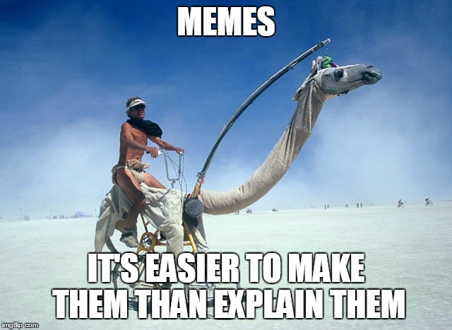 Meanwhile on the interwebs... | MEMES IT'S EASIER TO MAKE THEM THAN EXPLAIN THEM | image tagged in memes,how to,camel bicycle guy,y u no splain | made w/ Imgflip meme maker