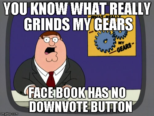 Peter Griffin News | YOU KNOW WHAT REALLY GRINDS MY GEARS FACE BOOK HAS NO   DOWNVOTE BUTTON | image tagged in memes,peter griffin news | made w/ Imgflip meme maker