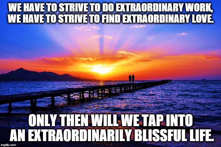 Life Goal | WE HAVE TO STRIVE TO DO EXTRAORDINARY WORK, WE HAVE TO STRIVE TO FIND EXTRAORDINARY LOVE. ONLY THEN WILL WE TAP INTO AN EXTRAORDINARILY BLIS | image tagged in dreams,goals,motivation,success,inspirational,inspiration | made w/ Imgflip meme maker