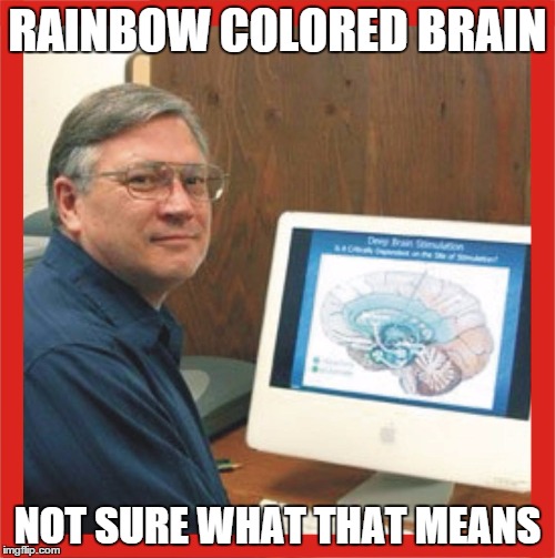 Brain scientist blaha | RAINBOW COLORED BRAIN NOT SURE WHAT THAT MEANS | image tagged in brain scientist blaha | made w/ Imgflip meme maker