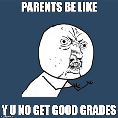 Y U No Meme | PARENTS BE LIKE Y U NO GET GOOD GRADES | image tagged in memes,y u no | made w/ Imgflip meme maker