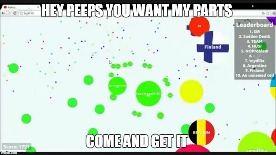agario | HEY PEEPS YOU WANT MY PARTS COME AND GET IT | image tagged in agario | made w/ Imgflip meme maker