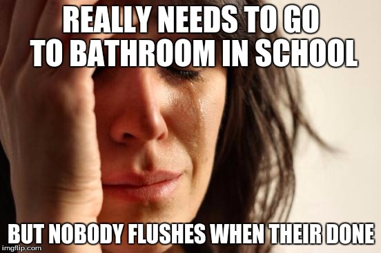 First World Problems | REALLY NEEDS TO GO TO BATHROOM IN SCHOOL BUT NOBODY FLUSHES WHEN THEIR DONE | image tagged in memes,first world problems | made w/ Imgflip meme maker