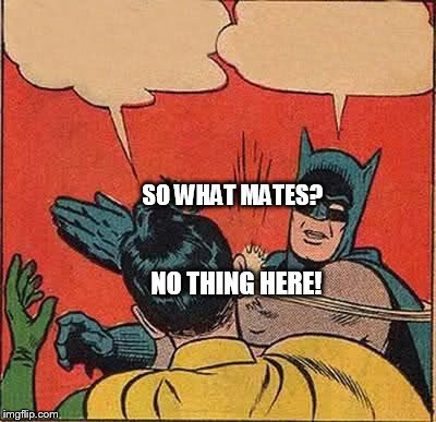 Batman Slapping Robin Meme | SO WHAT MATES? NO THING HERE! | image tagged in memes,batman slapping robin | made w/ Imgflip meme maker