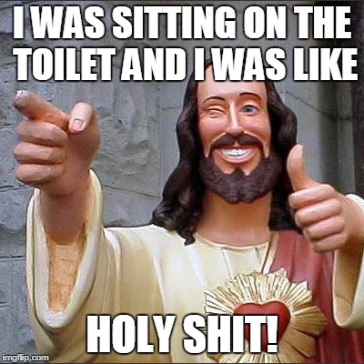 Buddy Christ Meme | I WAS SITTING ON THE TOILET AND I WAS LIKE HOLY SHIT! | image tagged in memes,buddy christ | made w/ Imgflip meme maker