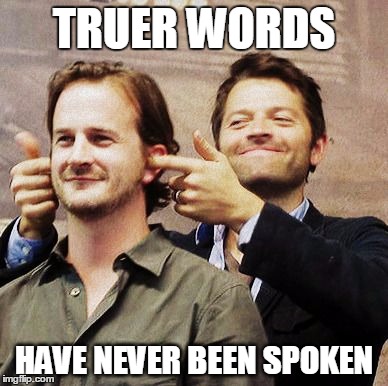 Richard Speight Jr and Misha Collins | TRUER WORDS HAVE NEVER BEEN SPOKEN | image tagged in richard speight jr and misha collins | made w/ Imgflip meme maker