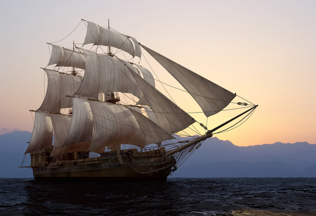 Tall Ship at Sunset Blank Meme Template