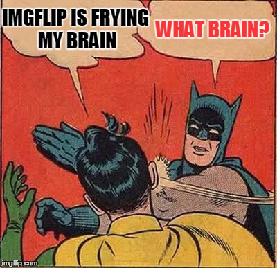 Batman Slapping Robin | IMGFLIP IS FRYING MY BRAIN WHAT BRAIN? | image tagged in memes,batman slapping robin | made w/ Imgflip meme maker