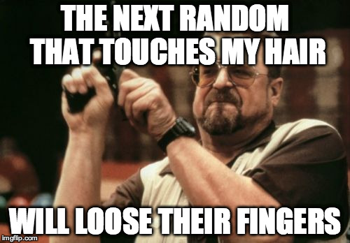 Am I The Only One Around Here Meme | THE NEXT RANDOM THAT TOUCHES MY HAIR WILL LOOSE THEIR FINGERS | image tagged in memes,am i the only one around here | made w/ Imgflip meme maker