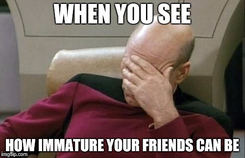 Some friends | WHEN YOU SEE HOW IMMATURE YOUR FRIENDS CAN BE | image tagged in memes,captain picard facepalm | made w/ Imgflip meme maker