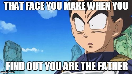 Surprized Vegeta Meme | THAT FACE YOU MAKE WHEN YOU FIND OUT YOU ARE THE FATHER | image tagged in memes,surprized vegeta | made w/ Imgflip meme maker