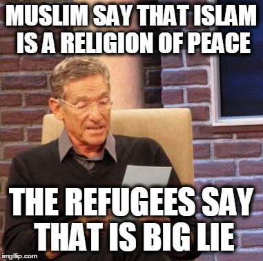 Maury Lie Detector | MUSLIM SAY THAT ISLAM IS A RELIGION OF PEACE THE REFUGEES SAY THAT IS BIG LIE | image tagged in memes,maury lie detector | made w/ Imgflip meme maker