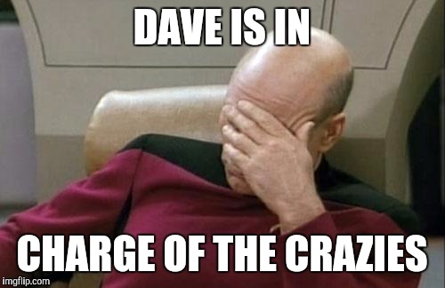 Captain Picard Facepalm Meme | DAVE IS IN CHARGE OF THE CRAZIES | image tagged in memes,captain picard facepalm | made w/ Imgflip meme maker