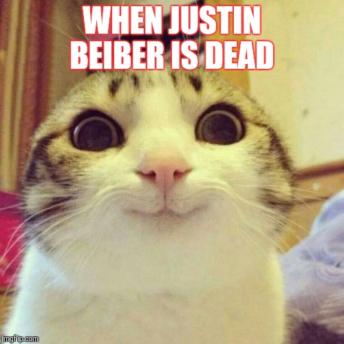 Smiling Cat | WHEN JUSTIN BEIBER IS DEAD | image tagged in memes,smiling cat | made w/ Imgflip meme maker