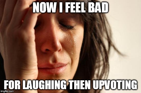 First World Problems Meme | NOW I FEEL BAD FOR LAUGHING THEN UPVOTING | image tagged in memes,first world problems | made w/ Imgflip meme maker