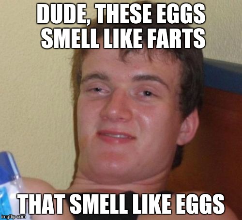 My friend laid this one on me this morning | DUDE, THESE EGGS SMELL LIKE FARTS THAT SMELL LIKE EGGS | image tagged in memes,10 guy | made w/ Imgflip meme maker