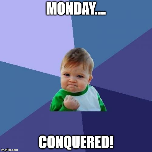 Success Kid | MONDAY.... CONQUERED! | image tagged in memes,success kid | made w/ Imgflip meme maker