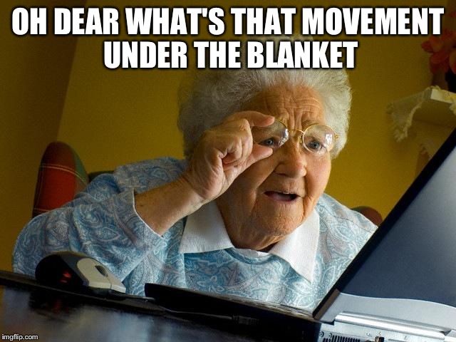 Grandma Finds The Internet Meme | OH DEAR WHAT'S THAT MOVEMENT UNDER THE BLANKET | image tagged in memes,grandma finds the internet | made w/ Imgflip meme maker