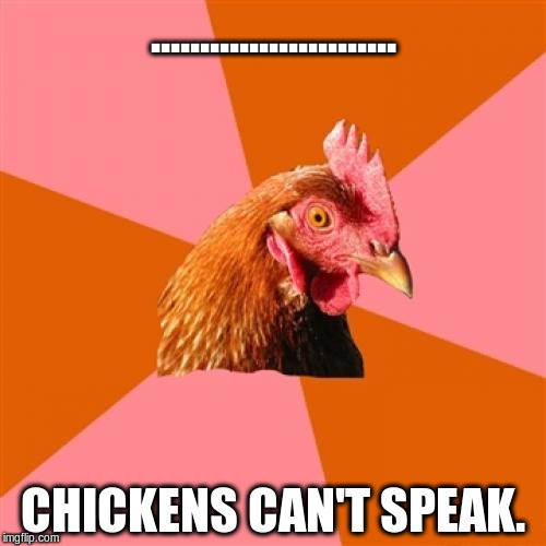 Anti Joke Chicken | ......................... CHICKENS CAN'T SPEAK. | image tagged in memes,anti joke chicken | made w/ Imgflip meme maker