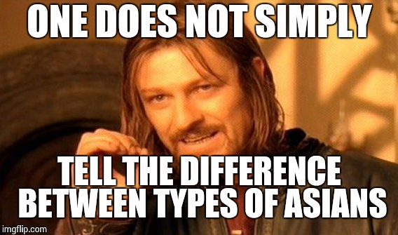One Does Not Simply Meme | ONE DOES NOT SIMPLY TELL THE DIFFERENCE BETWEEN TYPES OF ASIANS | image tagged in memes,one does not simply | made w/ Imgflip meme maker