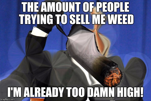 THE AMOUNT OF PEOPLE TRYING TO SELL ME WEED I'M ALREADY TOO DAMN HIGH! | image tagged in too damn high,smoke weed everyday | made w/ Imgflip meme maker
