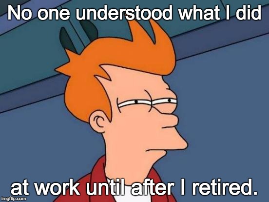 Futurama Fry Meme | No one understood what I did at work until after I retired. | image tagged in memes,futurama fry | made w/ Imgflip meme maker