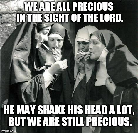 nuckenfuts | WE ARE ALL PRECIOUS IN THE SIGHT OF THE LORD. HE MAY SHAKE HIS HEAD A LOT, BUT WE ARE STILL PRECIOUS. | image tagged in memes | made w/ Imgflip meme maker