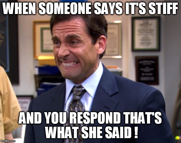 WHEN SOMEONE SAYS IT'S STIFF AND YOU RESPOND THAT'S WHAT SHE SAID ! | image tagged in that's what she said | made w/ Imgflip meme maker